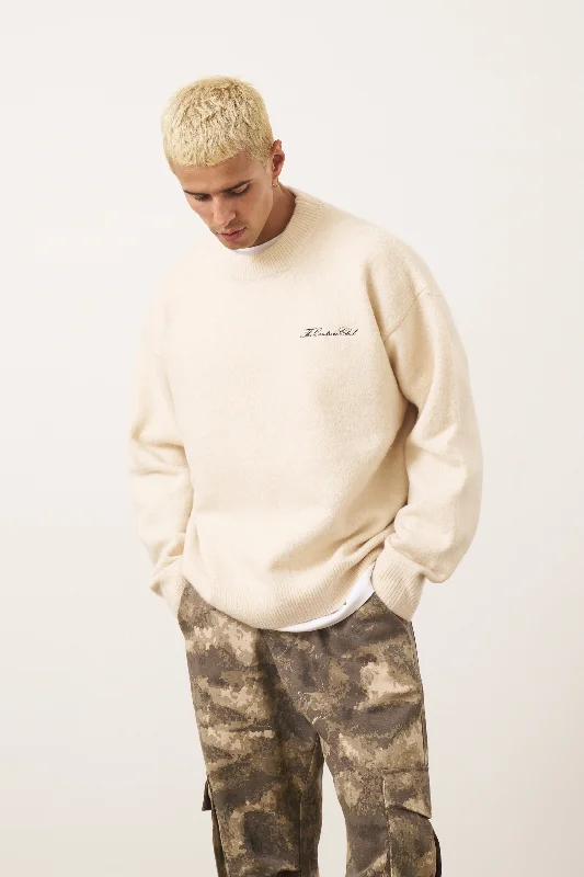 COUTURE SCRIPT KNITTED CREW - OFF WHITE