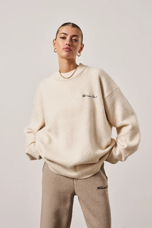 COUTURE SCRIPT KNITTED CREW - OFF WHITE