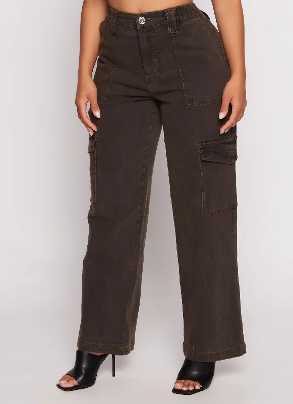 Almost Famous Vintage Wash Wide Leg Cargo Jeans