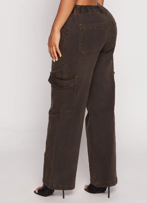 Almost Famous Vintage Wash Wide Leg Cargo Jeans