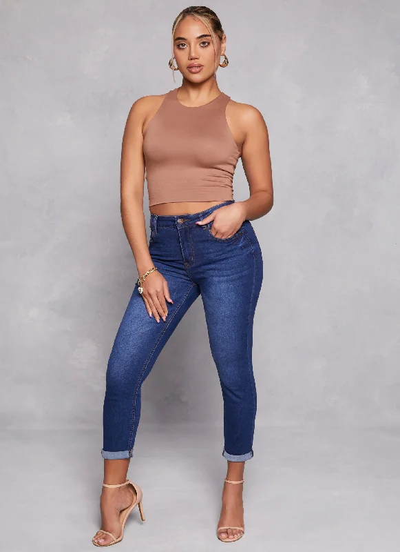 WAX High Waist Rolled Cuff Denim Jeans