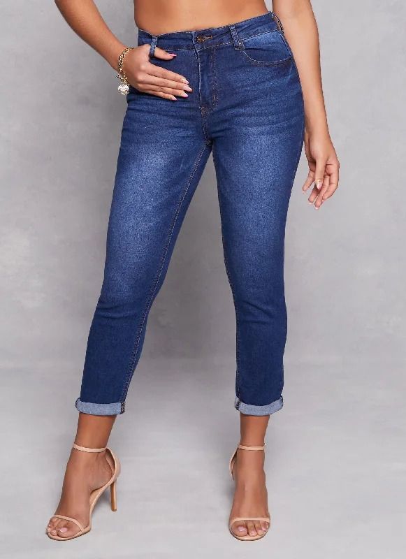 WAX High Waist Rolled Cuff Denim Jeans