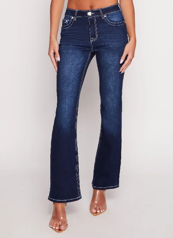 WAX Rhinestone Pocket Detail Flare Jeans