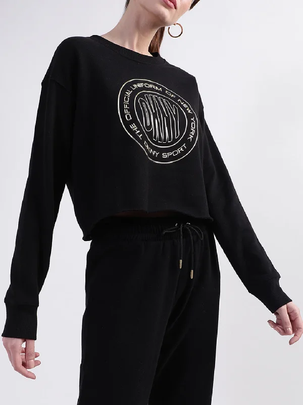 DKNY Women Black Printed Round Neck Sweatshirt