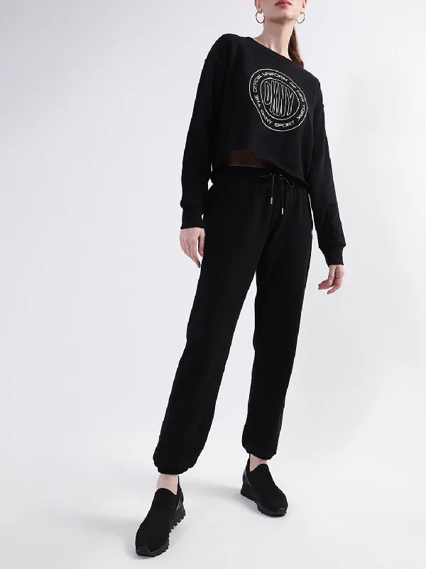 DKNY Women Black Printed Round Neck Sweatshirt