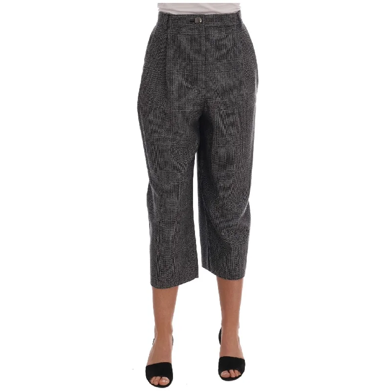 Dolce & Gabbana Elegant Gray Check Capri Wool Pants