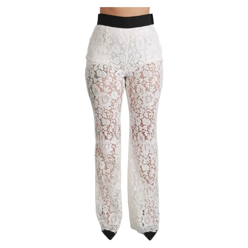 Dolce & Gabbana Elegant White Lace High Waist Pants