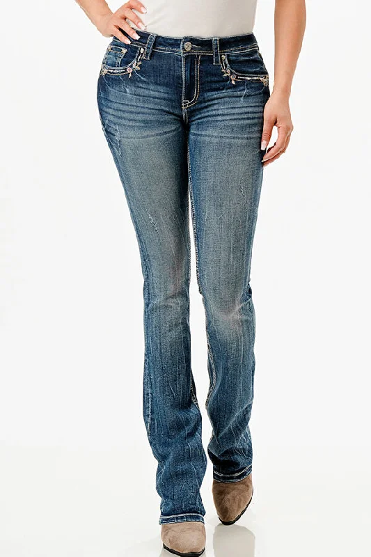 EB51902-30 Grace in LA Women's Medium Wash Easy Fit Mid Rise Bootcut Stretch 30Leg