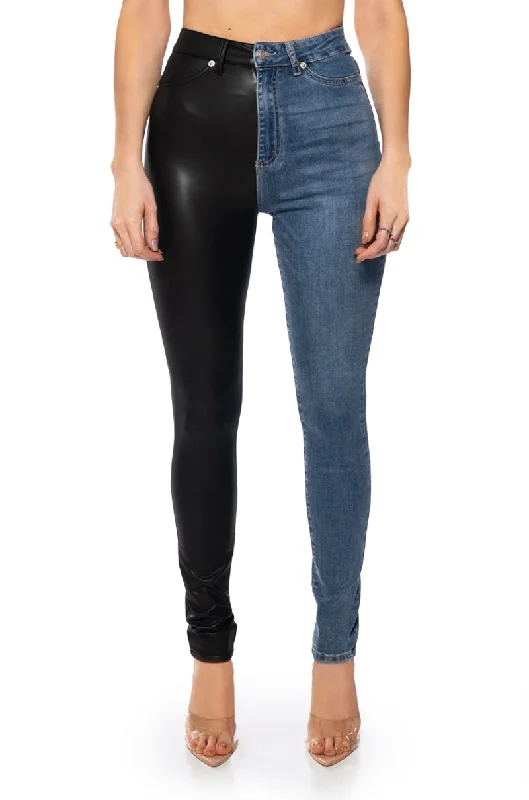 FLEX FIT EXTREME STRETCH HALF AND HALF PU HIGH WAIST SKINNY JEAN