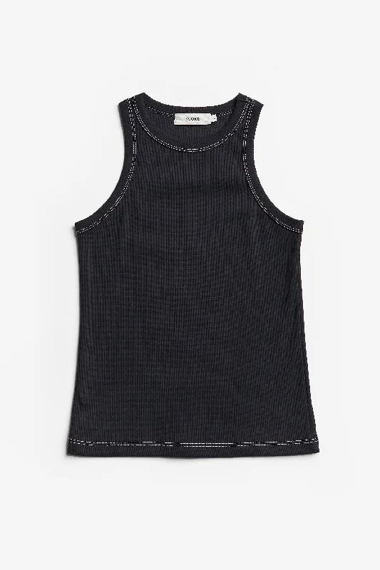 Flux Racer Back Tank Black w Ecru Stitch