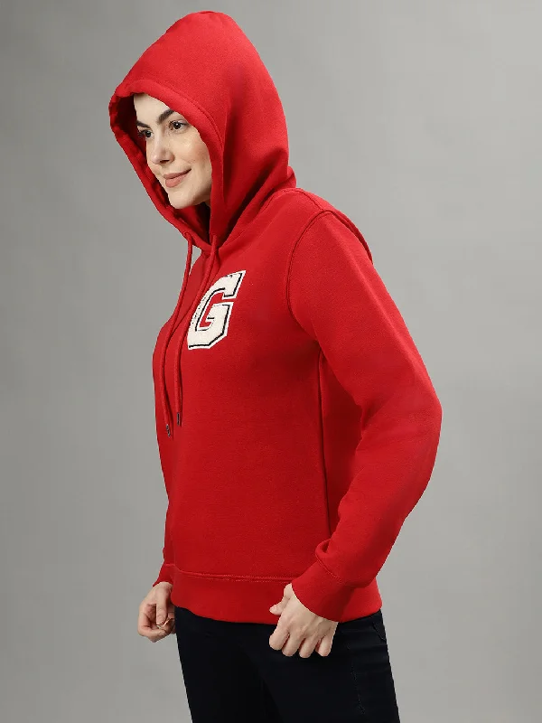 Gant Women Red Solid Hooded Long Sleeves Sweatshirts