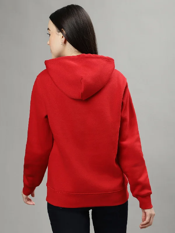 Gant Women Red Solid Hooded Long Sleeves Sweatshirts