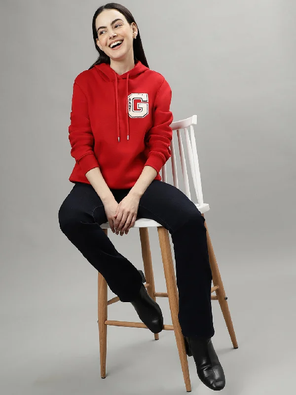 Gant Women Red Solid Hooded Long Sleeves Sweatshirts