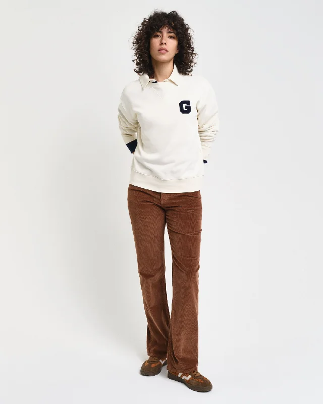 Gant Women Cream Solid Round Neck Full Sleeves Sweatshirt