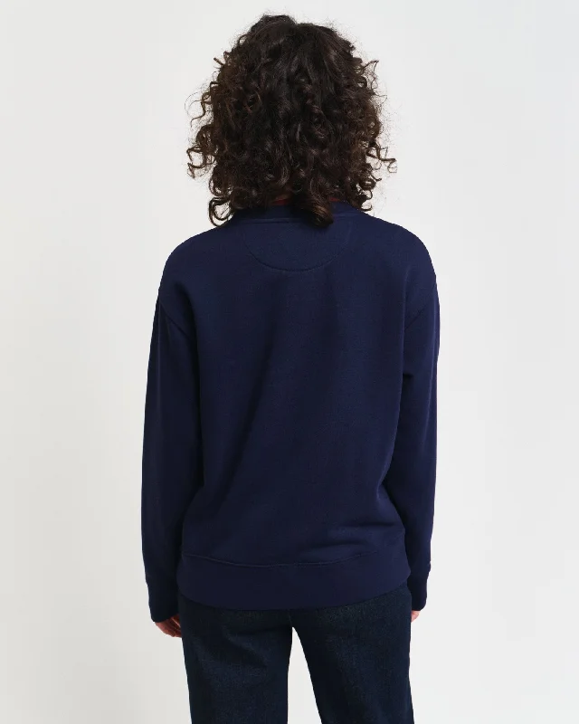 Gant Women Blue Solid Round Neck Full Sleeves Sweatshirt