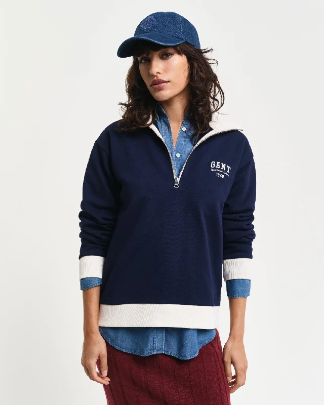 Gant Women Blue Solid Spread Collar Full Sleeves Sweatshirt