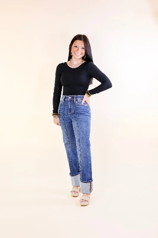 Judy Blue | Elevated Line High Waisted Straight Leg Jean with Seam Detail in Medium Wash