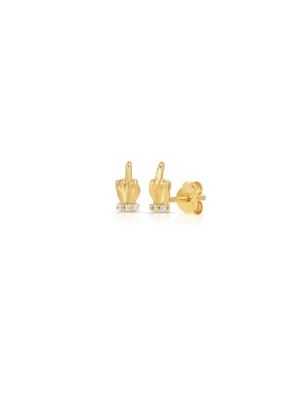 Middle Finger CZ Studs, Gold