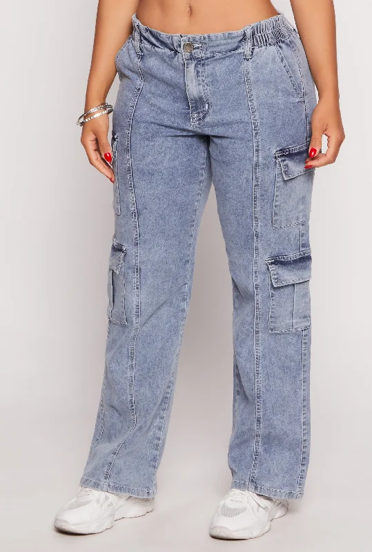 VIP Acid Wash Wide Leg Cargo Jeans