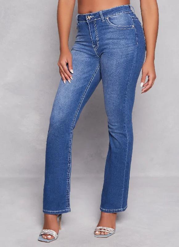 WAX Rhinestone Pocket Detail Flare Jeans