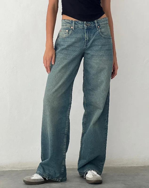 Low Rise Parallel Jeans in Vintage Blue Green