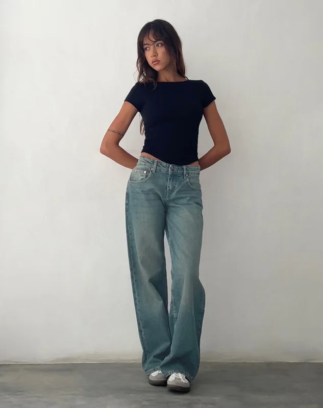 Low Rise Parallel Jeans in Vintage Blue Green