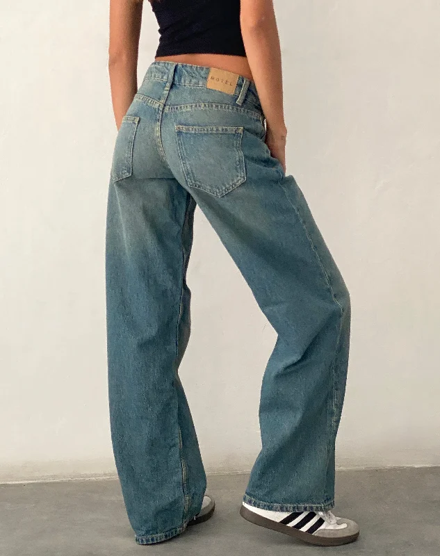 Low Rise Parallel Jeans in Vintage Blue Green