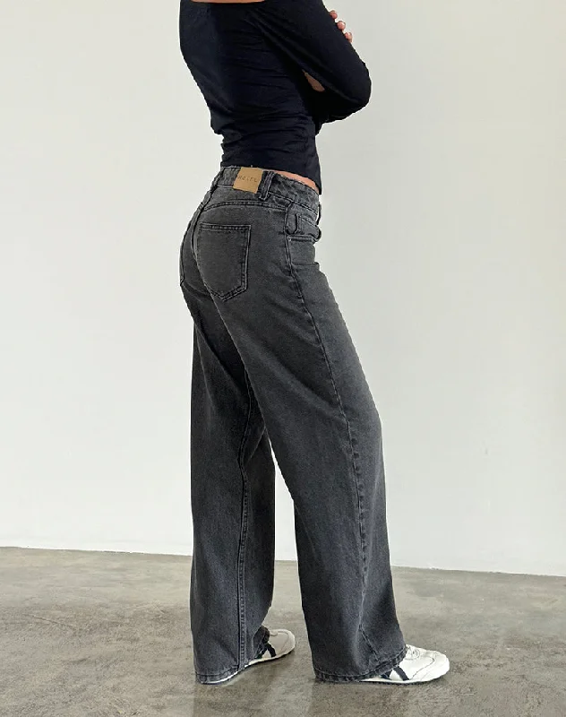 Low Rise Parallel Jeans in Washed Black Grey