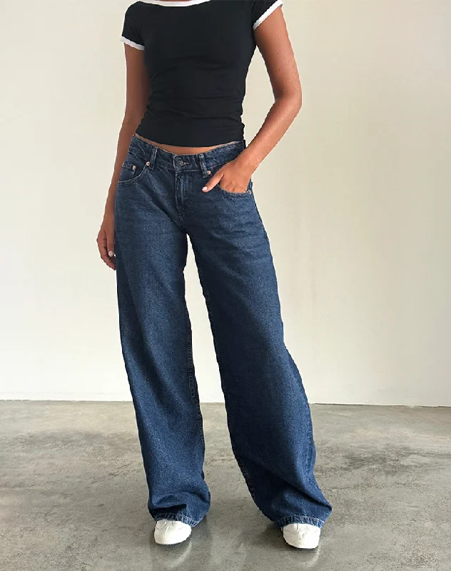 Roomy Extra Wide Low Rise Jeans in Mid Indigo Blue