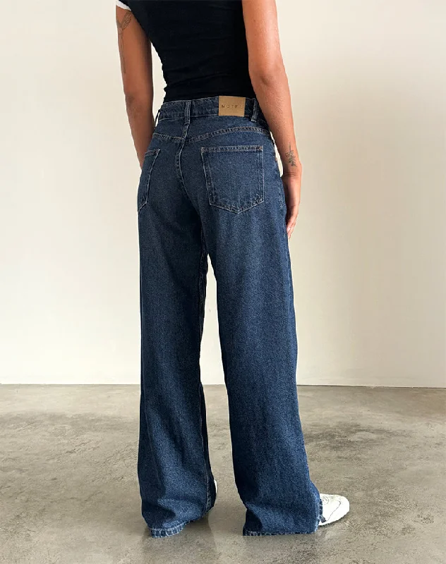 Roomy Extra Wide Low Rise Jeans in Mid Indigo Blue