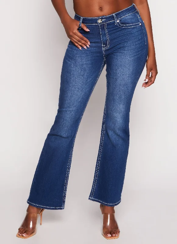 WAX Rhinestone Pocket Detail Flare Jeans