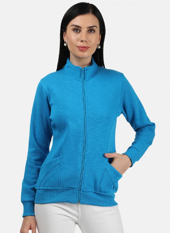 Women Blue Plain Sweatshirt