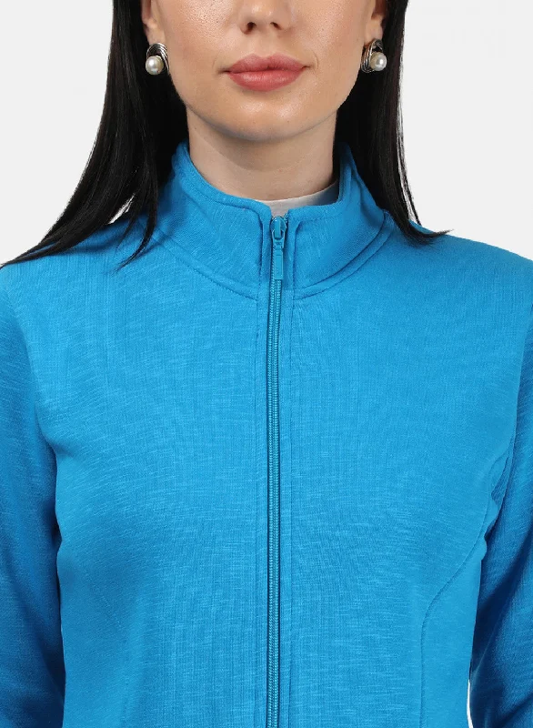 Women Blue Plain Sweatshirt