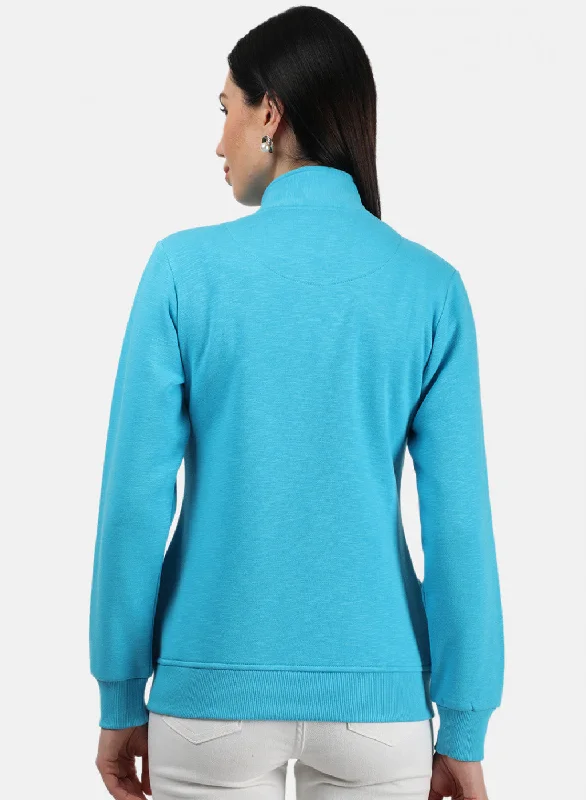 Women Blue Plain Sweatshirt