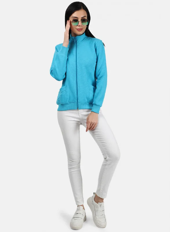 Women Blue Plain Sweatshirt