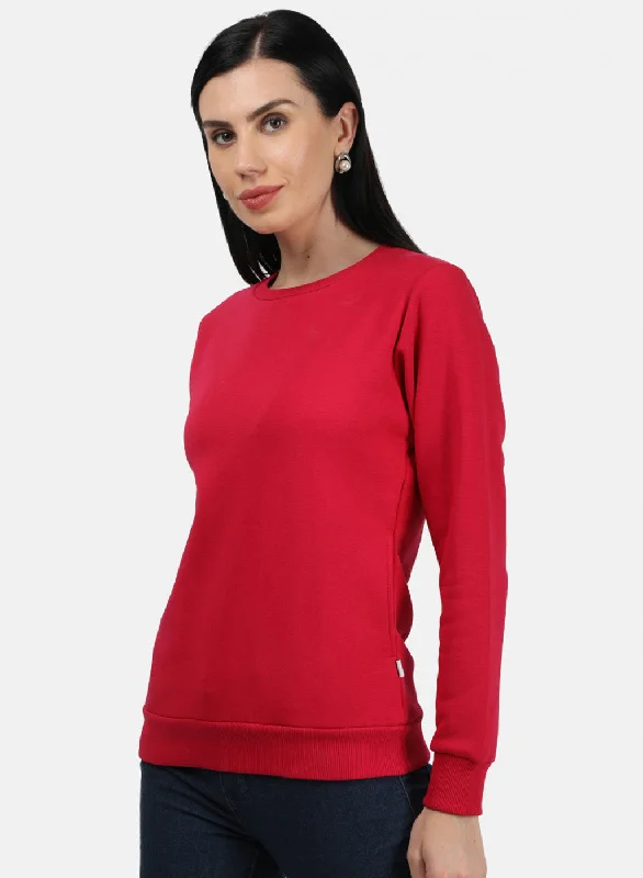 Women Dark Pink Plain Sweatshirt