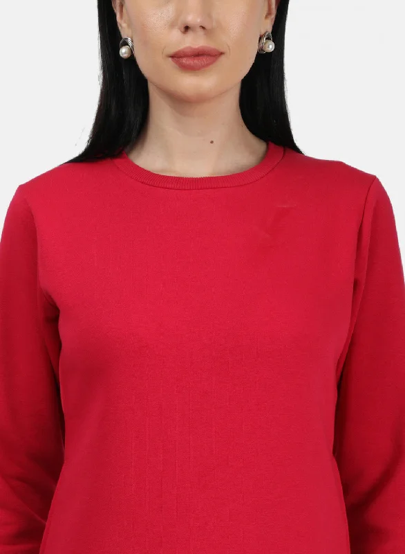 Women Dark Pink Plain Sweatshirt