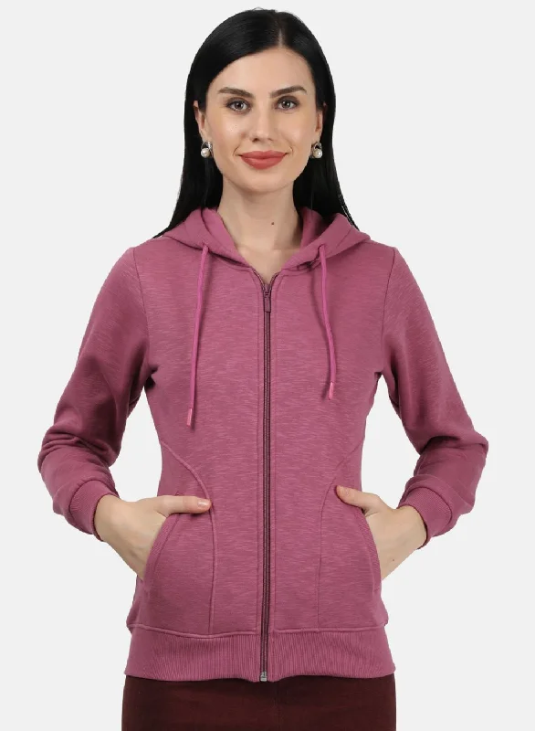 Women Dark Pink Solid Sweatshirt