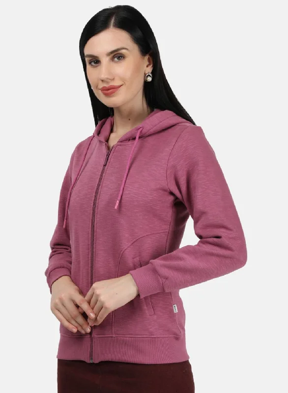 Women Dark Pink Solid Sweatshirt