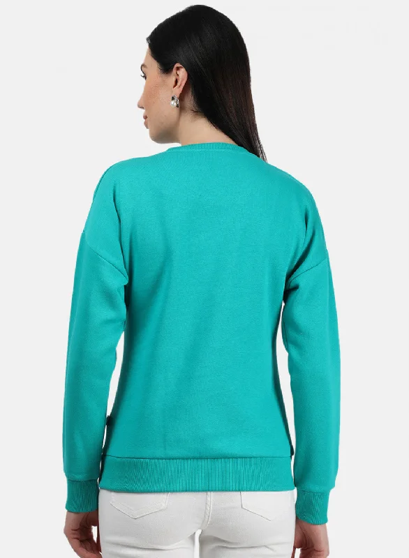 Women Green Plain Sweatshirt