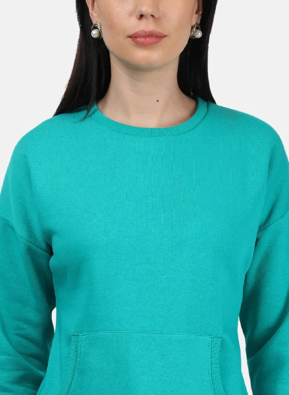 Women Green Plain Sweatshirt