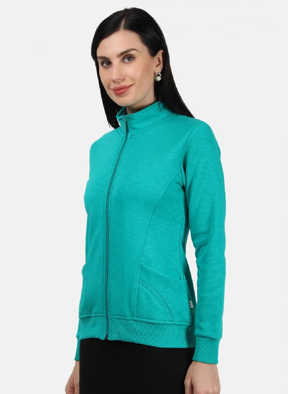 Women Green Plain Sweatshirt