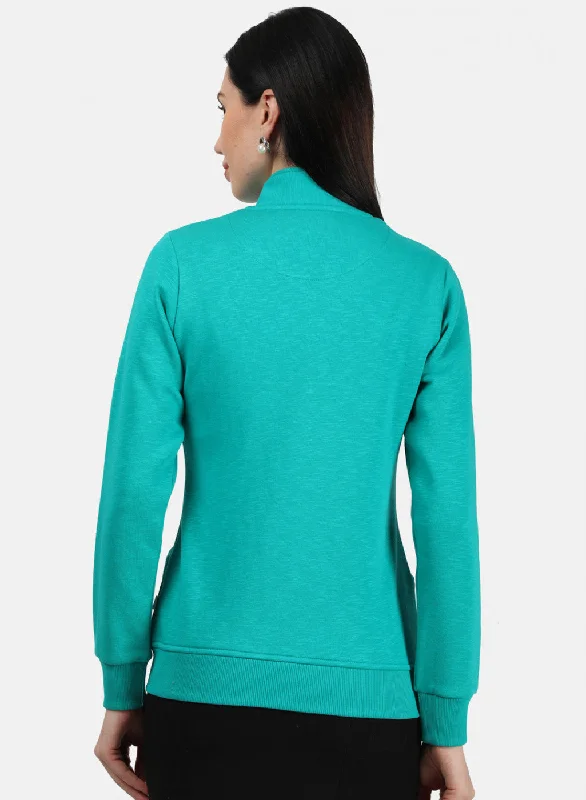 Women Green Plain Sweatshirt