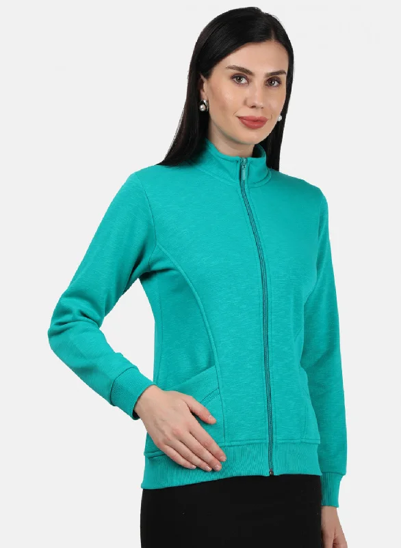 Women Green Plain Sweatshirt