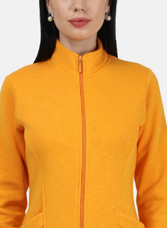 Women Mustard Plain Sweatshirt