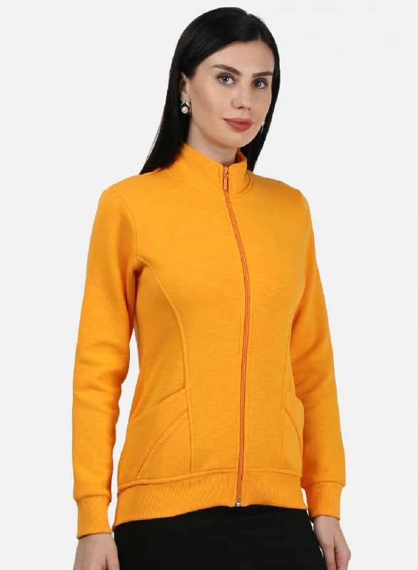 Women Mustard Plain Sweatshirt