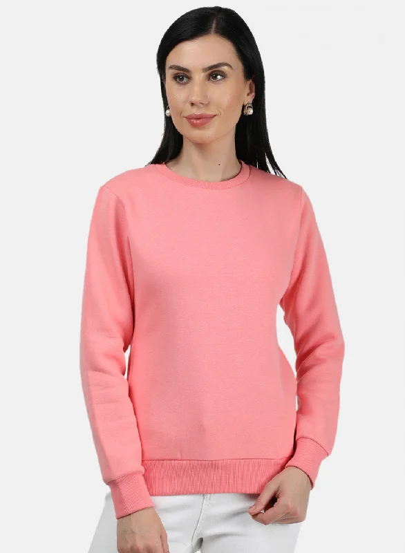 Women Peach Plain Sweatshirt