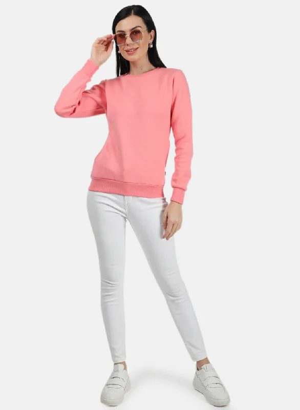 Women Peach Plain Sweatshirt