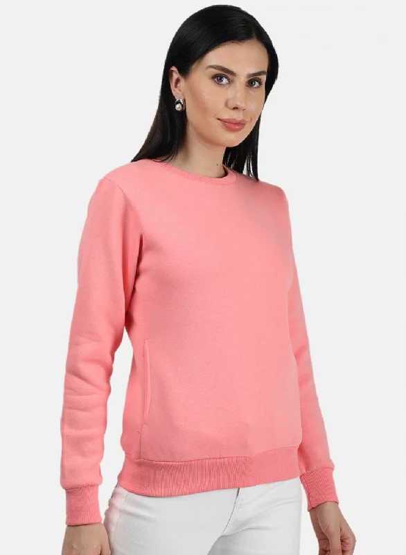 Women Peach Plain Sweatshirt