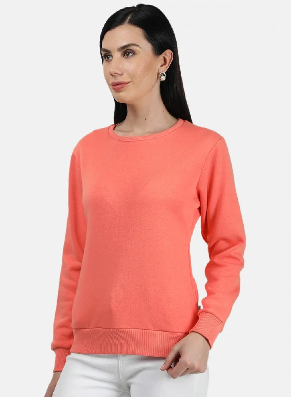 Women Peach Plain Sweatshirt